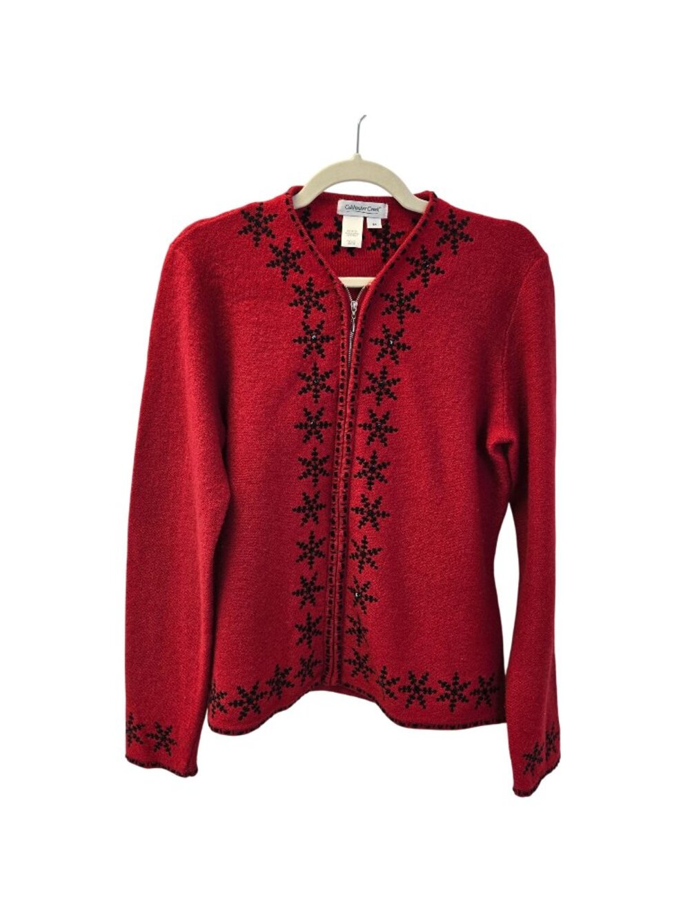 Coldwater Creek 100% Wool Snowflake Embroidered Cardigan Sweater Size Medium